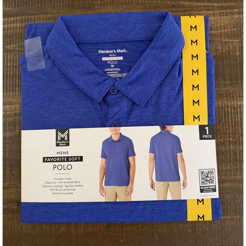 Member's Mark Men's Short Sleeve Moisture Wicking Polo Blue Mens size Medium New
